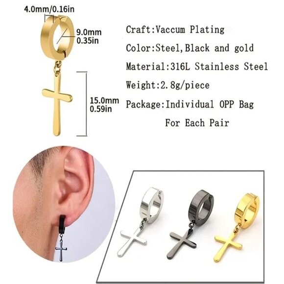 12 Pair - UniSex Stainless Steel Magnetic Non-Piercing Clip On Dangle Earring - Picture 2 of 2